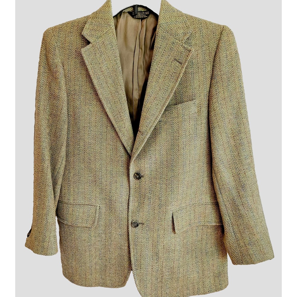 Vtg J. Press Donegal Mist Handwoven Sack Coat 3/2 Roll Herringbone 40R P. Barr